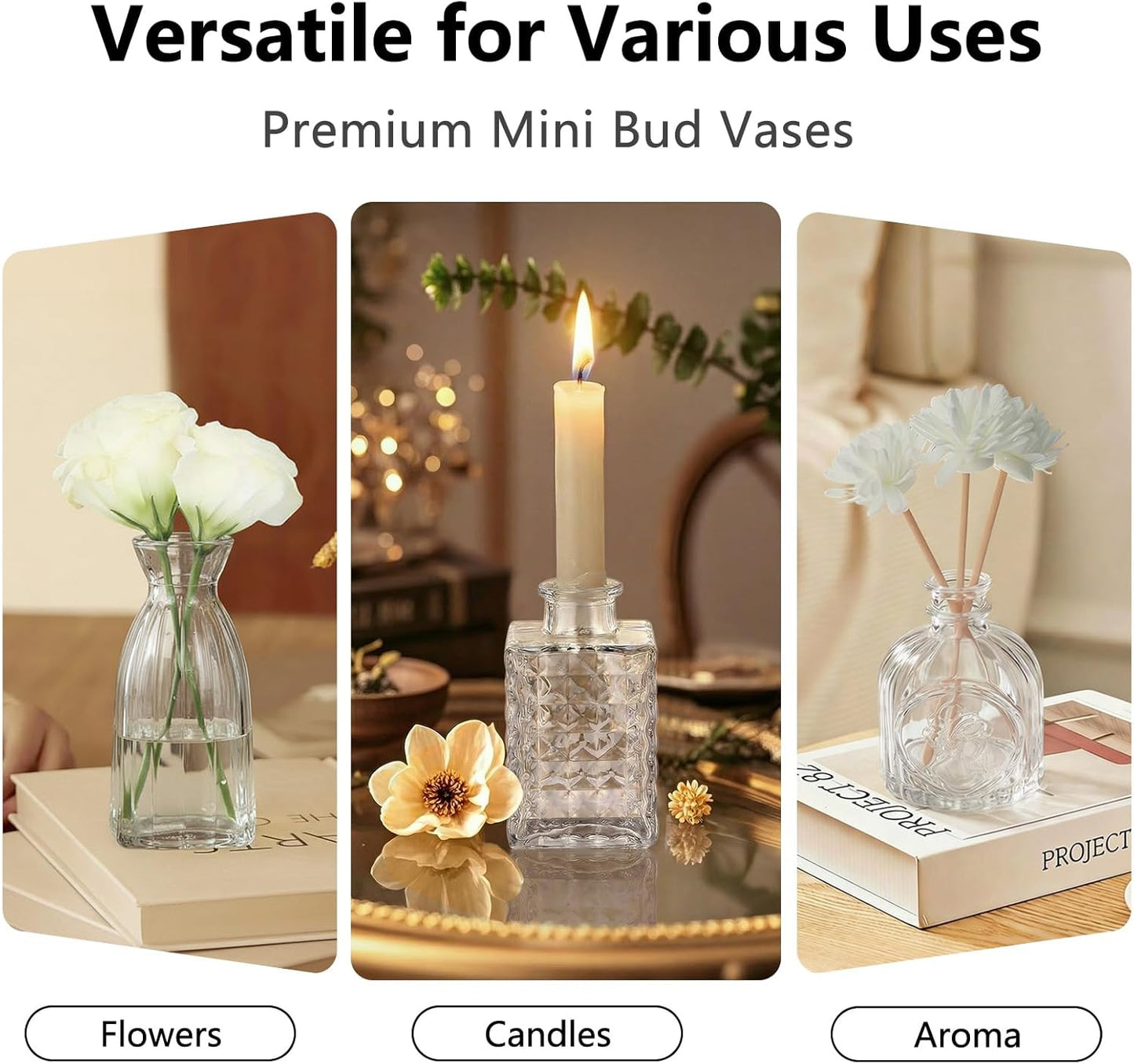 Glass Bud Vases Mini Flower Vase Small Vintage Vases for Centerpiece Table / Transparent / Set of 12