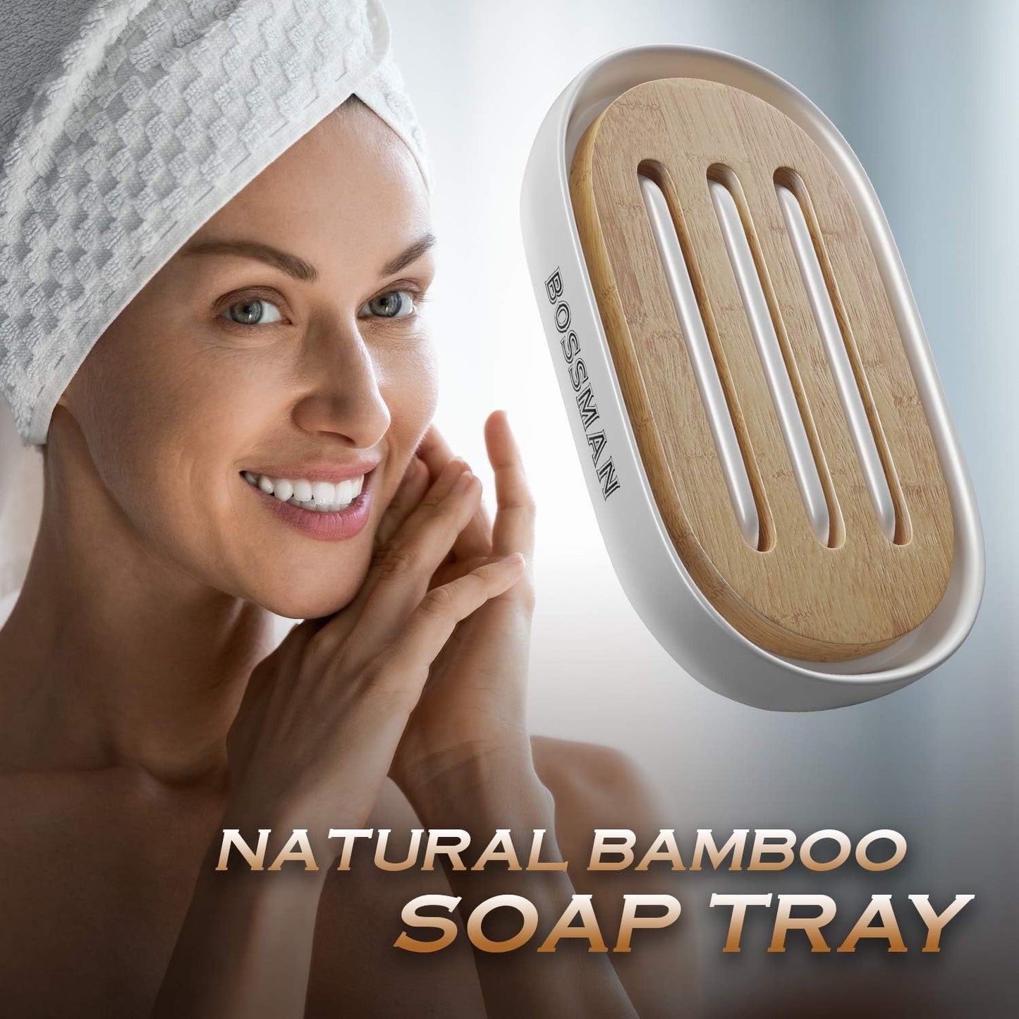 Removable Natural Bamboo Soap Tray / White