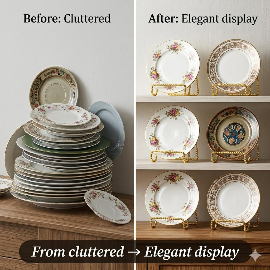 Plate Display Stands Mini Twist Wire Display Easel Holders for Decorative / Gold / 3 Inch / Set of 6