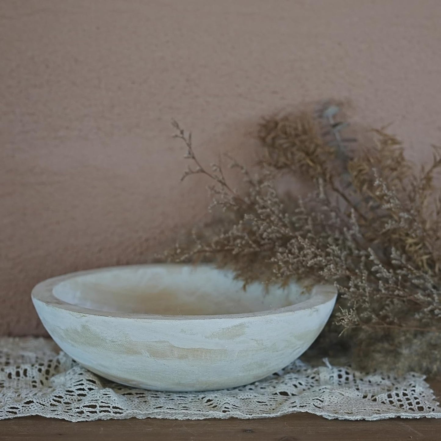wood dough bowl / Whitewashed