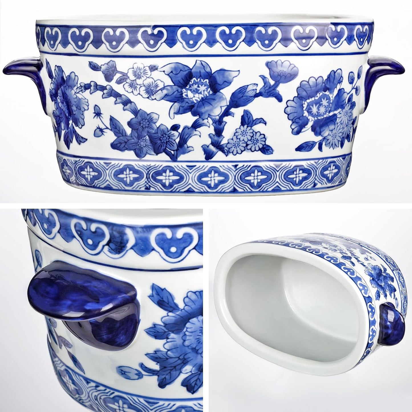 White Ceramic Planter Pot / 10.6 / Blue