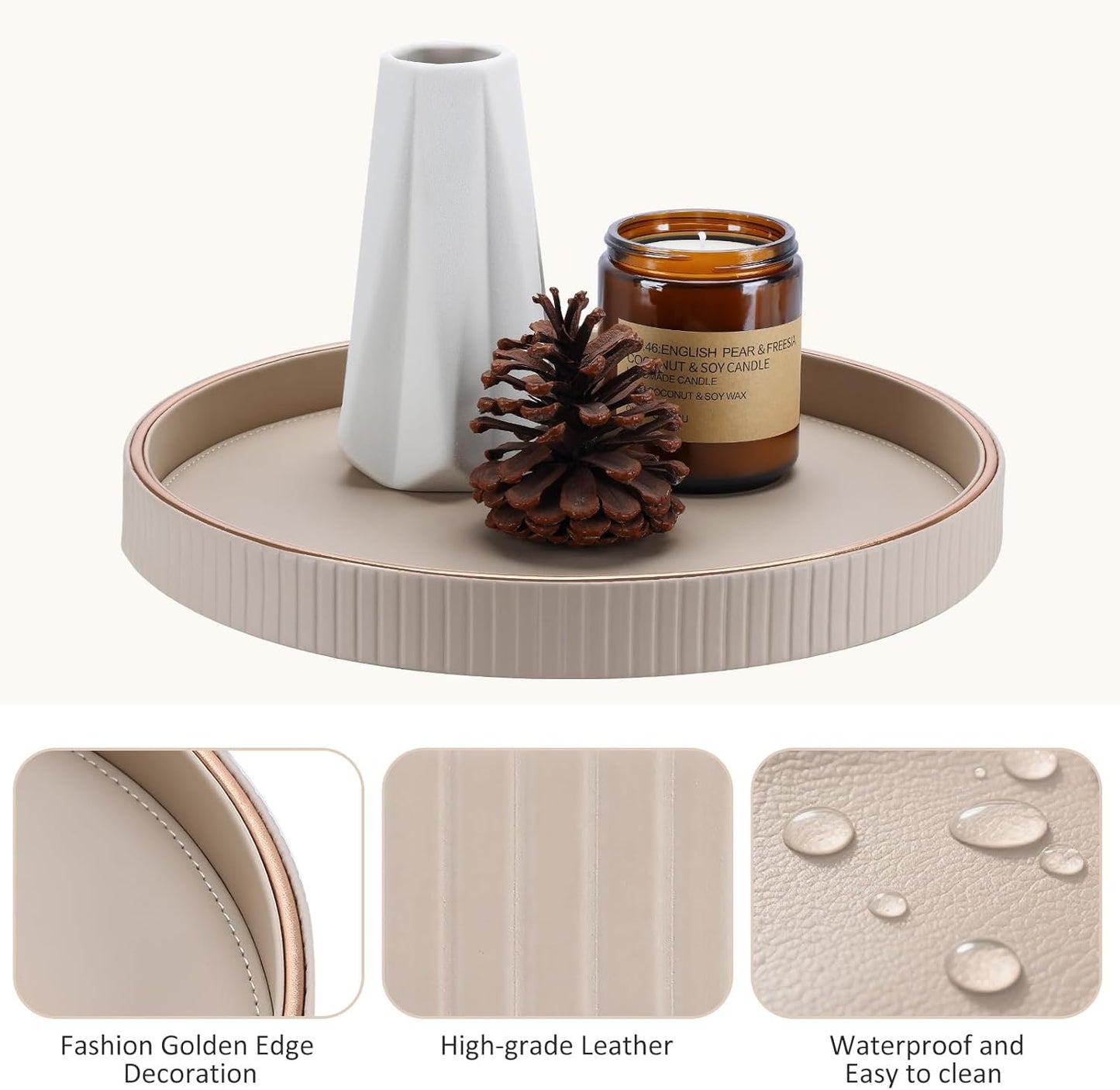 Round Decorative Tray / Beige