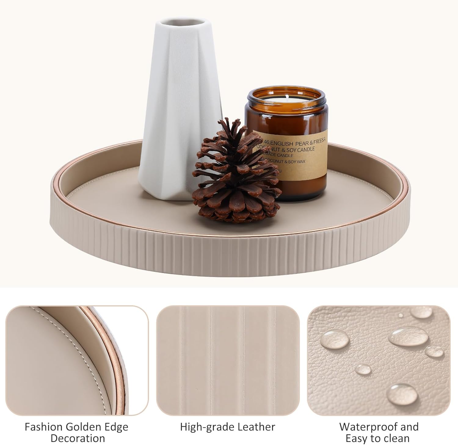 Round Decorative Tray / Beige