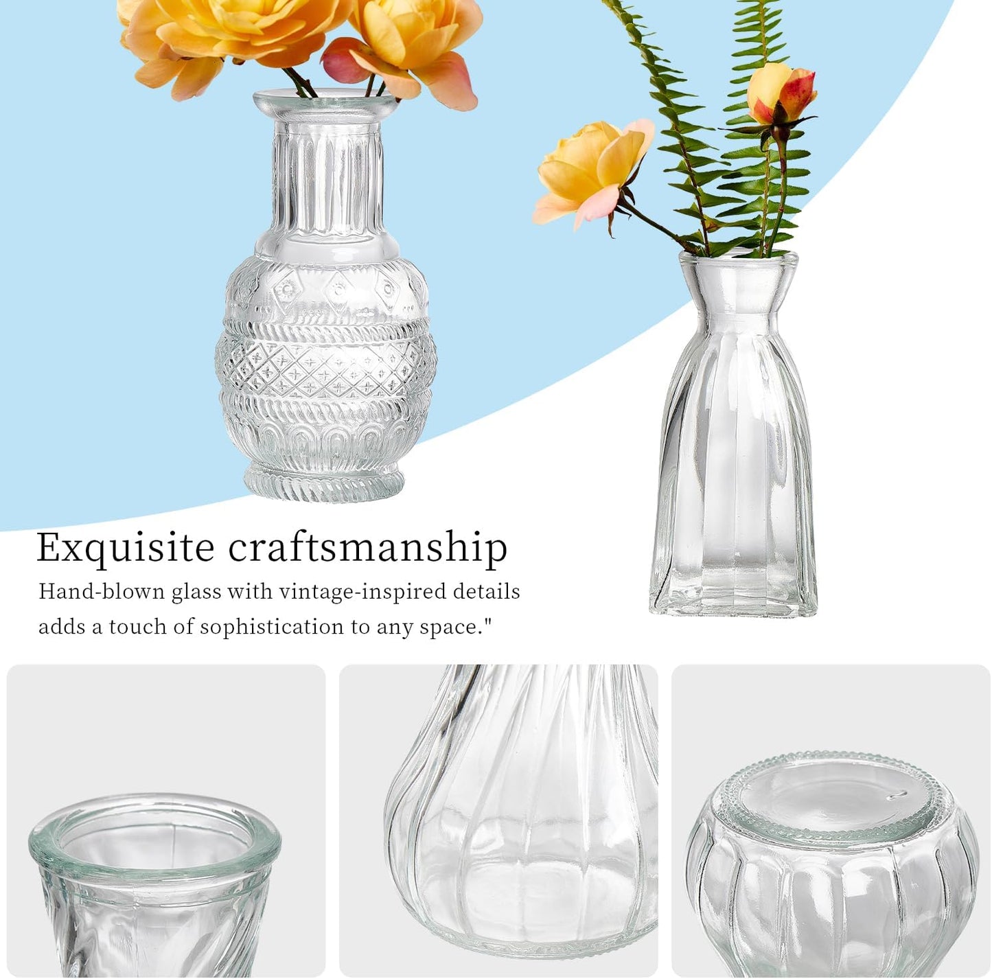 Crystal Vintage Vase Set / Clear / Set of 16