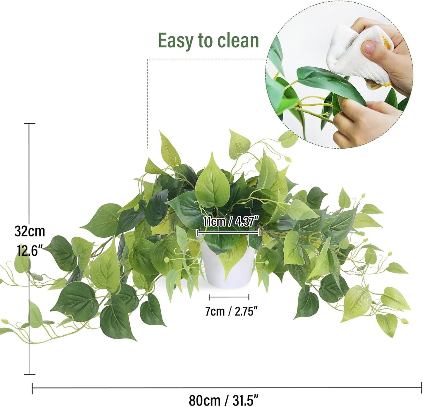 Fake Plants Artificial Scindapsus Aureus in Pots / White Scindapsus Aureus