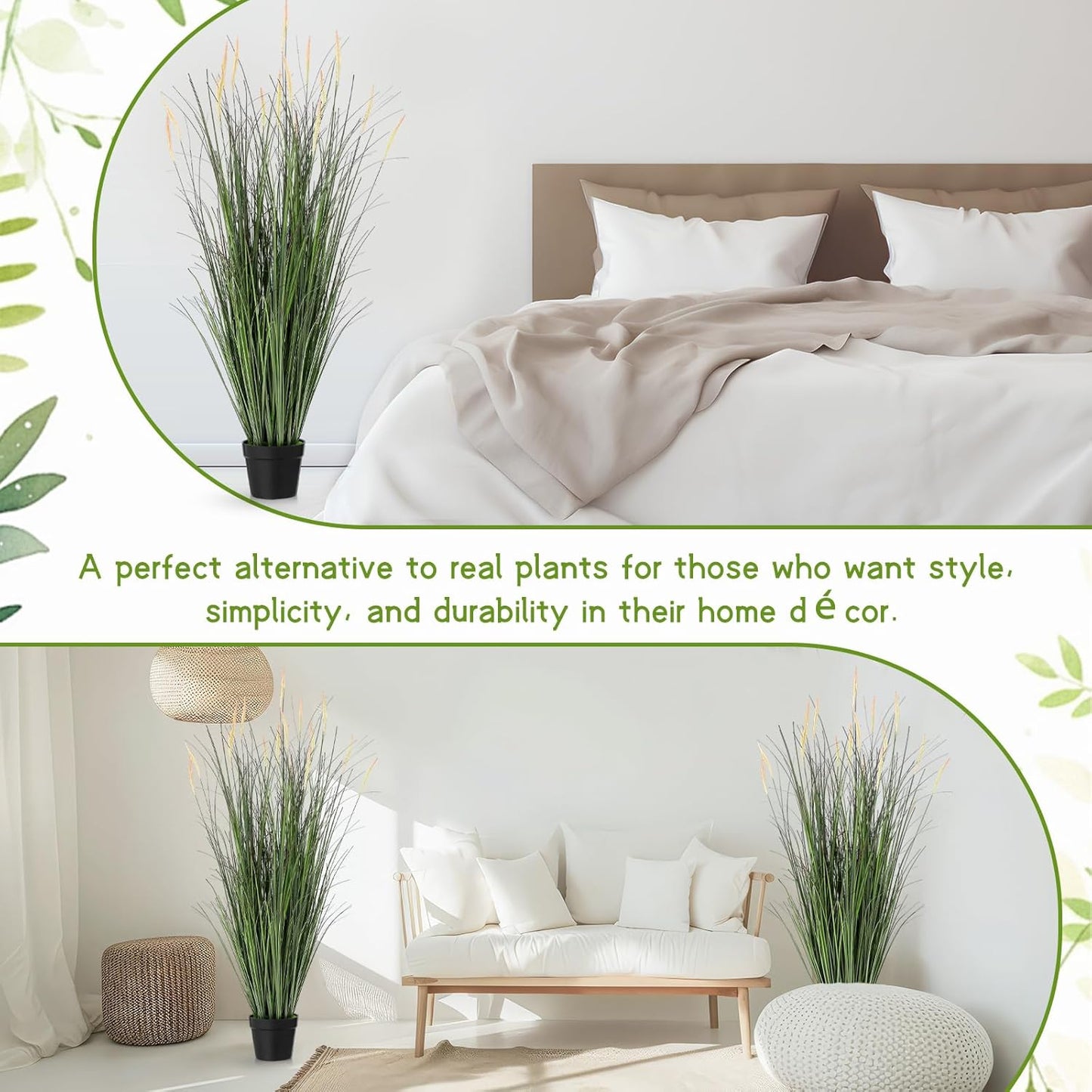 Tall Artificial Grass Plants Fake Horsetail Reed Grass Plant / 4 Ft / Pink Spikes / Set of 2