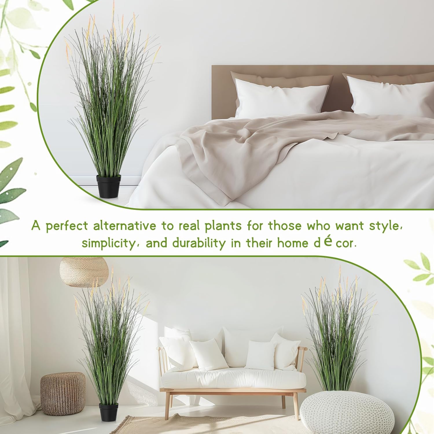 Tall Artificial Grass Plants Fake Horsetail Reed Grass Plant / 4 Ft / Pink Spikes / Set of 2