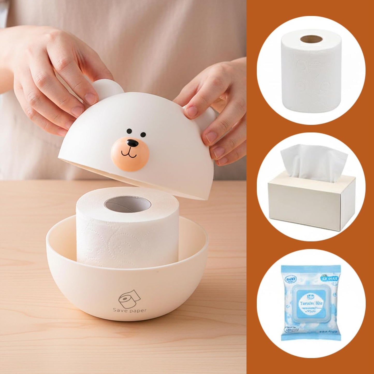 Bear Tissue Box Cover Cartoon Paper Holder Facial Dispenser Organizer for Kids Living Room Bathroom