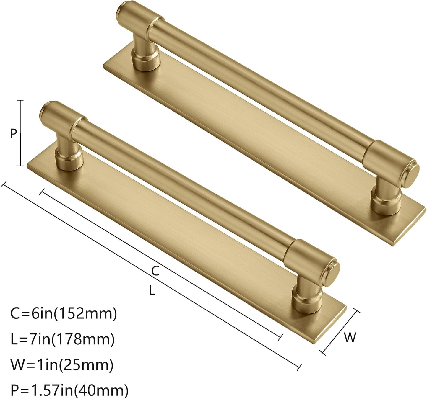 5 Pack 6 Inch（152 mm Center to Center Brushed Gold Cabinet Pull Backplate with Base Plate Zinc Solid Brushed Brass