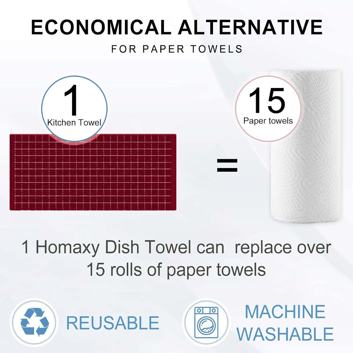 Homaxy Kitchen Towels and Dishcloths Set, Set of 16, Brick Red | Bulk Cotton Terry Kitchen Towels, Checkered Designed