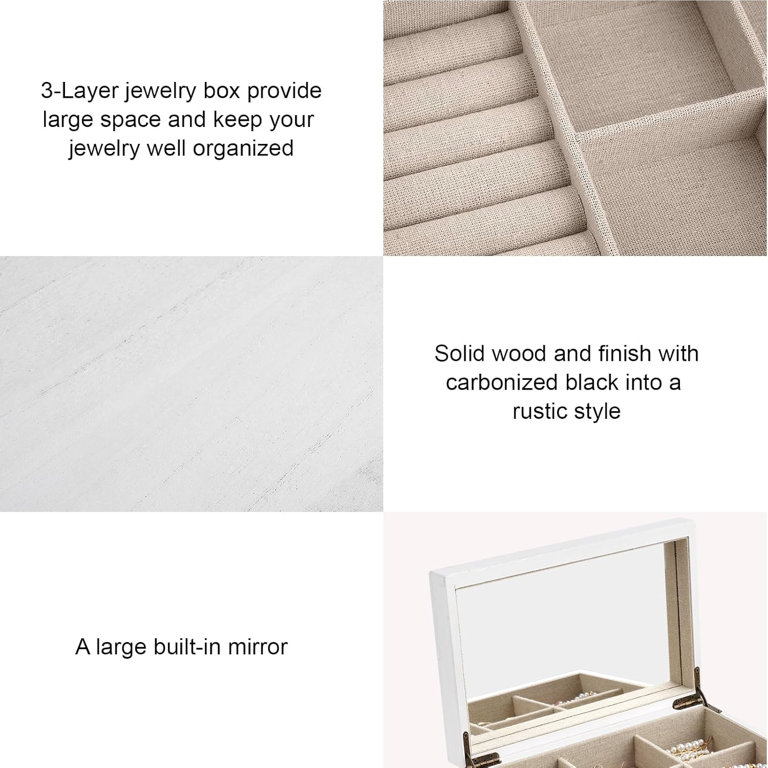 Jewelry Box Organizer for Women / 3 Layer / 3 Layer White