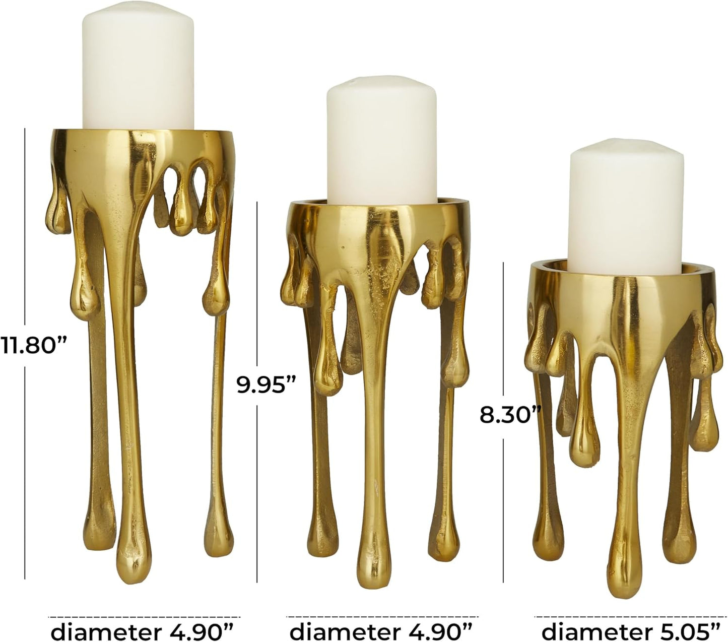 CosmoLiving by Cosmopolitan Aluminum Metal Abstract Decorative Candle Holder Melting Drip Candle Stand, Set of 3