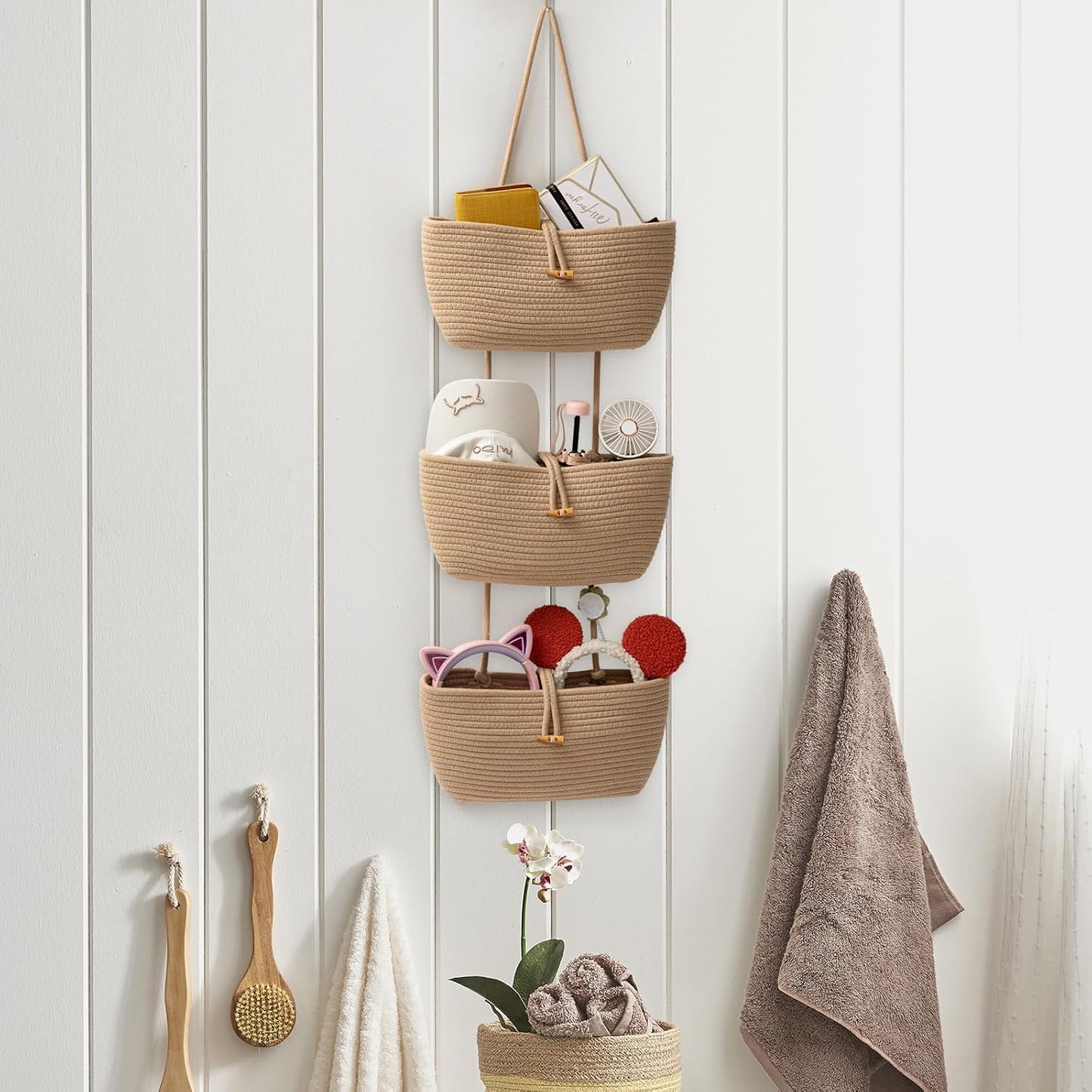 3-Tier Cotton Rope Baskets / Jute / 3 Tier+button