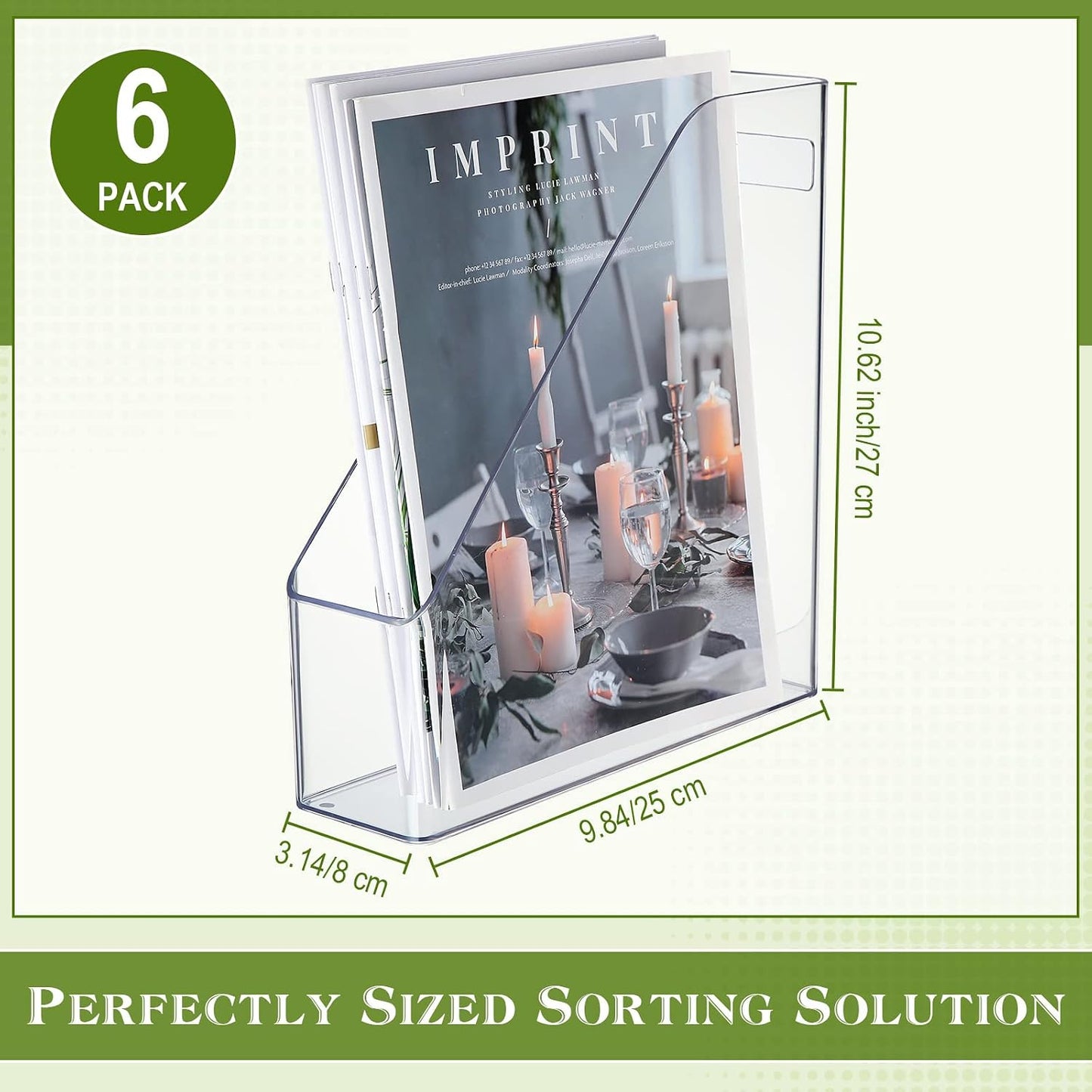Marsui 6 Pcs Clear Acrylic Magazine Holder with Handle Desk Organizer | Vertical File Rack for School Locker and