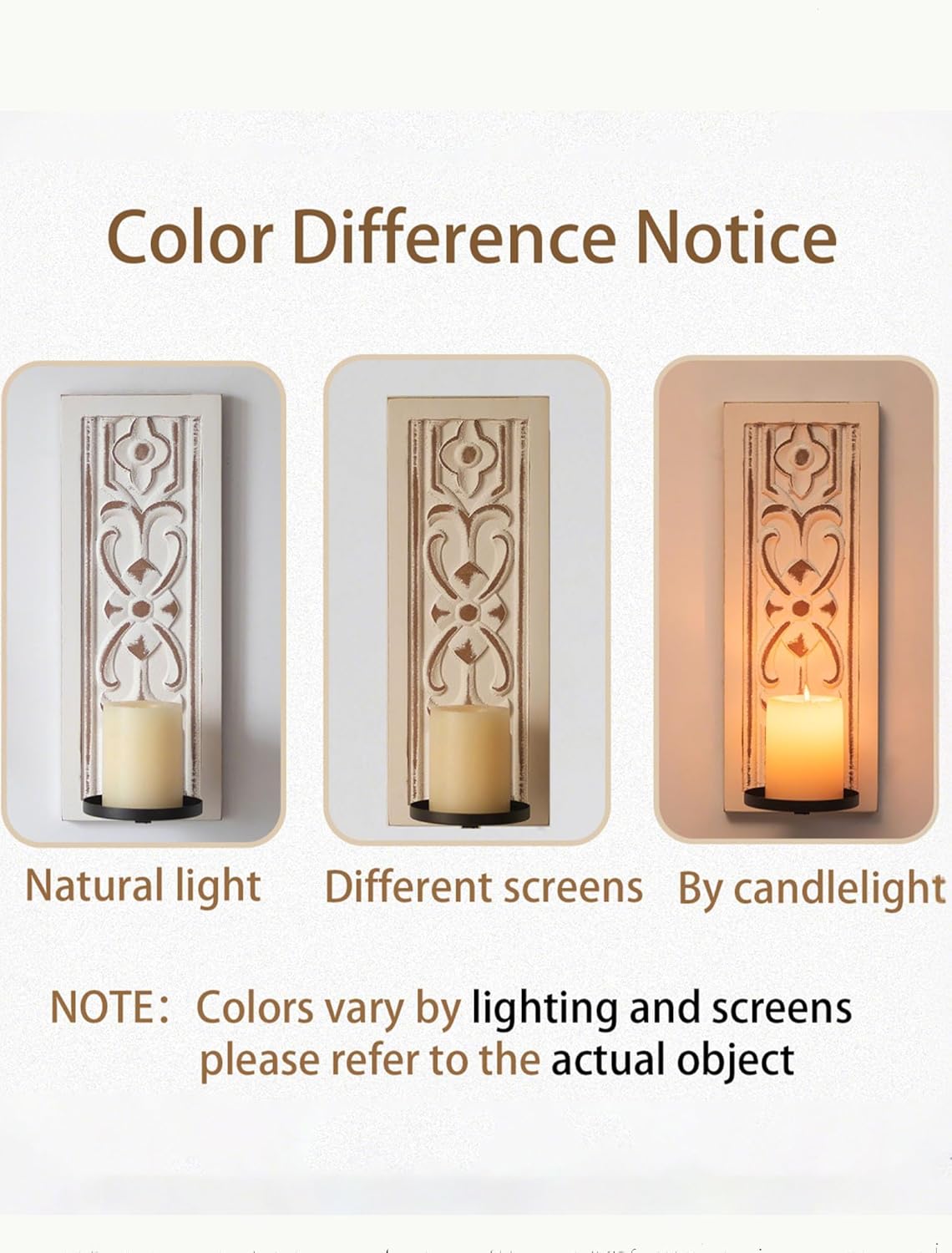 Rustic Candle Sconces Wall Decor / Distressed White / 15.8"H x 6"lx4.33"w / Set of 2