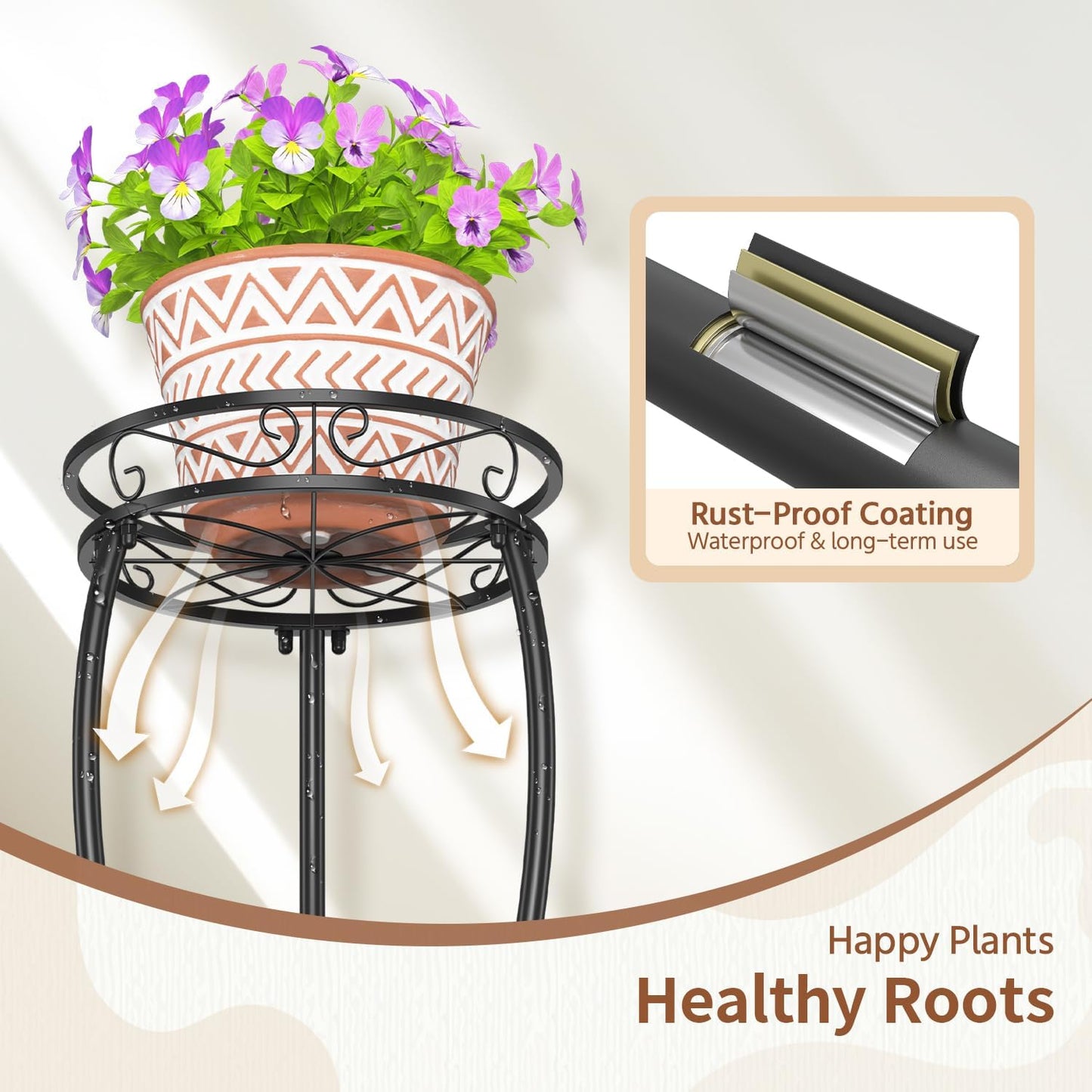 LASZOLA 3 Tiers Metal Corner Plant Flower Stand Tall Indoor Outdoor, Black | Heavy Duty Small Holder Shelf for Multiple