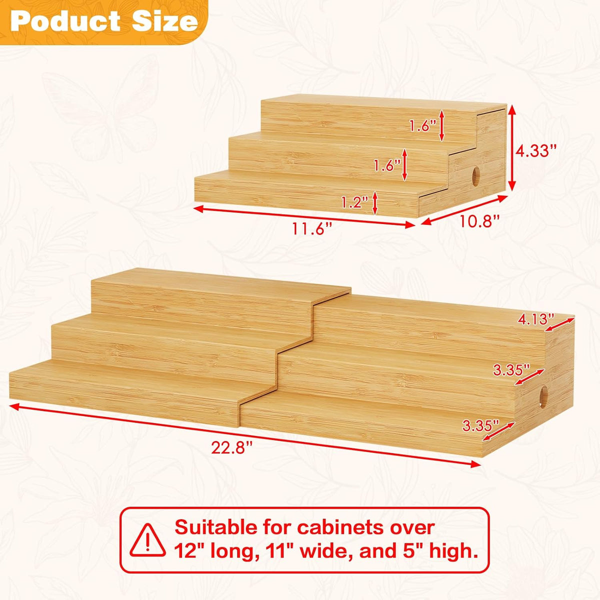 2-Pack Expandable Bamboo Can Organizer for Pantry Display, Holds 48 Cans | 3-Tier Adjustable Can Storage Holder, Soda &