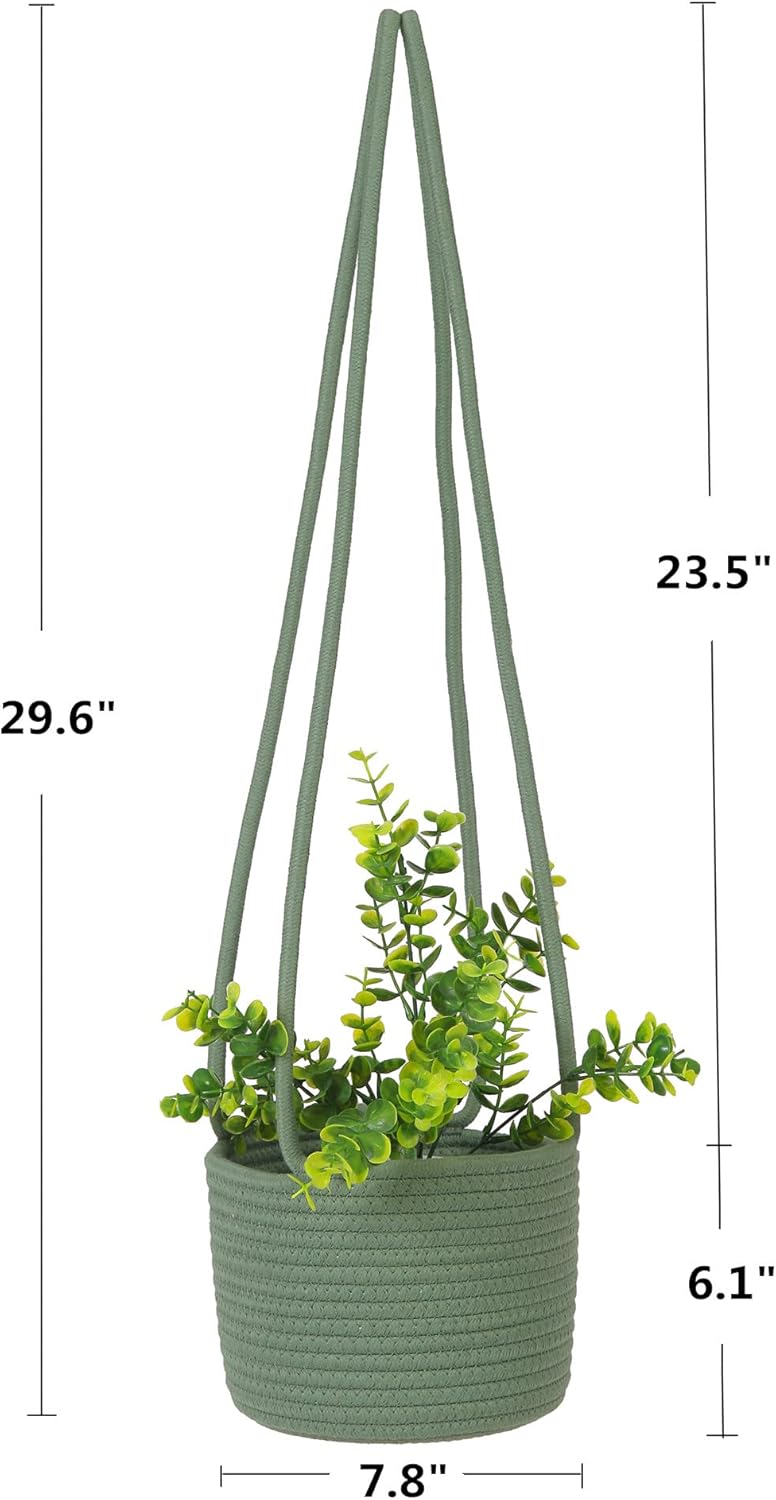 Hanging Planter Basket Jute Rope Woven Plant Hangers Indoor Hanging Plant Holder Up to 7 / Green