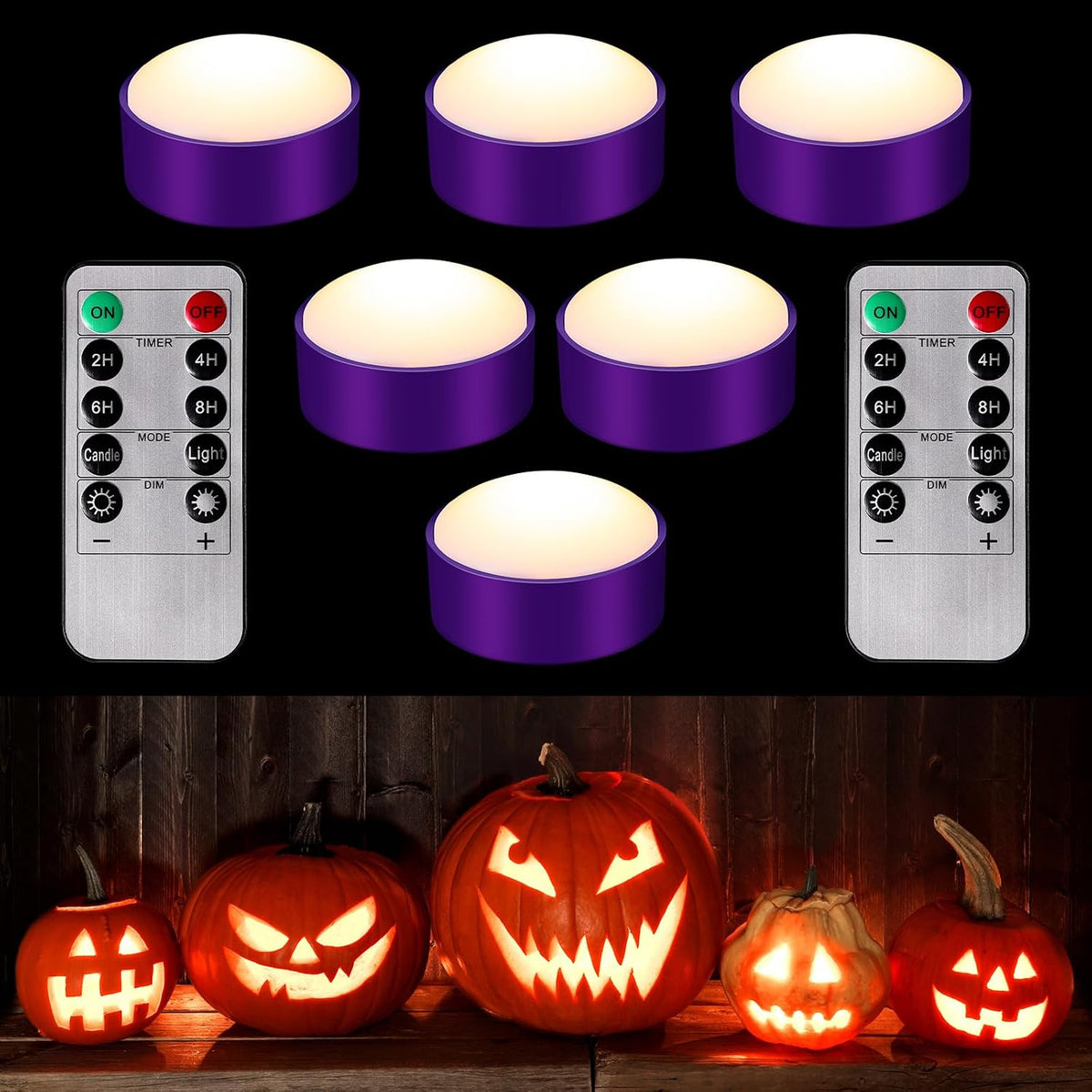Riakrum 6 Pack Halloween Pumpkin LED Lights, Purple,Warm Light