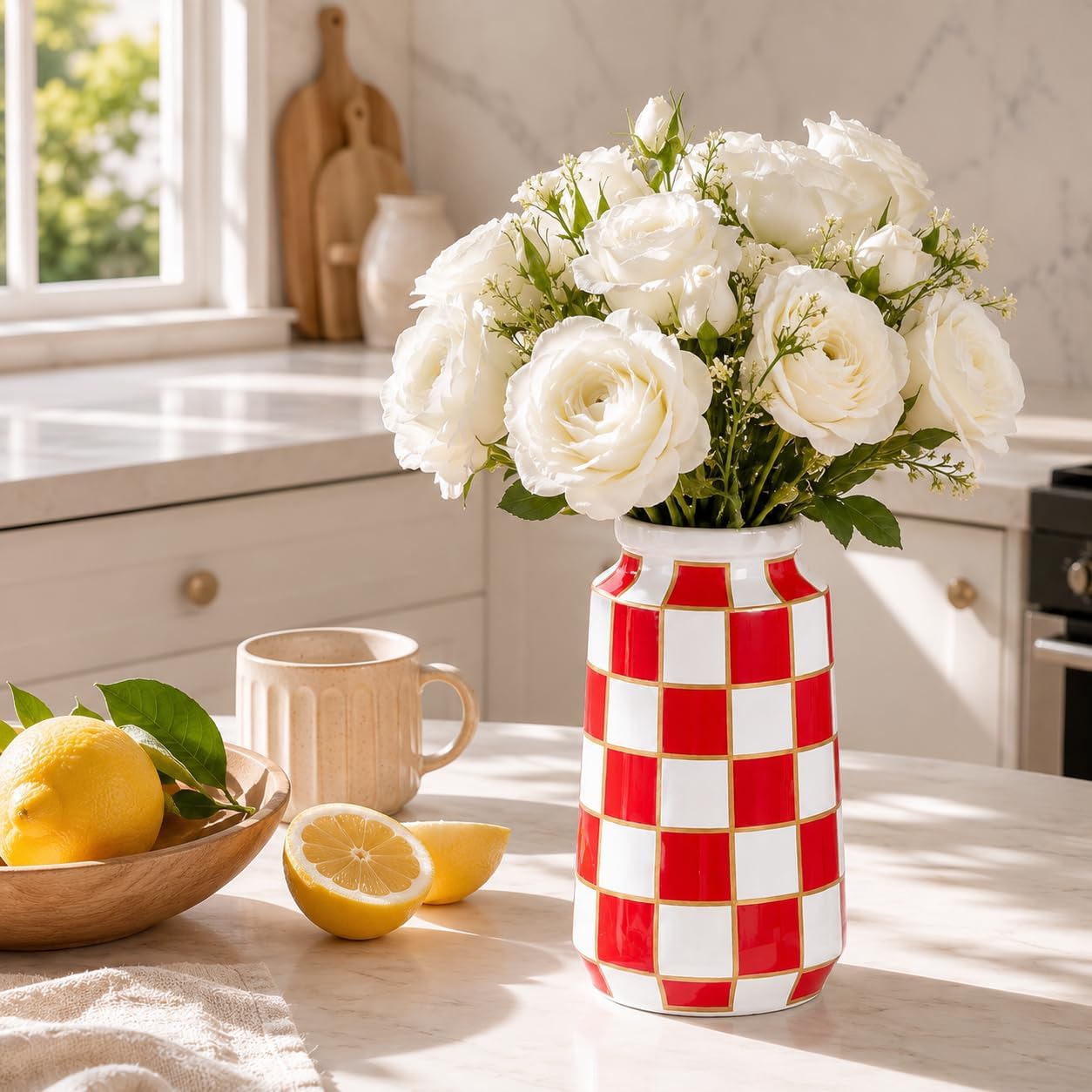 Black and White Ceramic Vase / Red