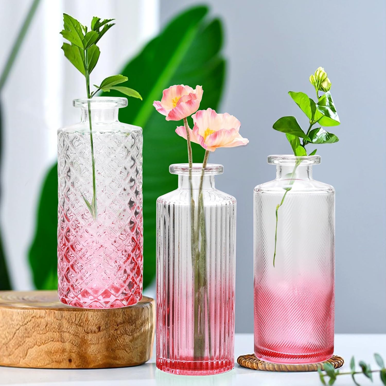 Glass Bud Vase Set in Bulk / Pink / Set of 9