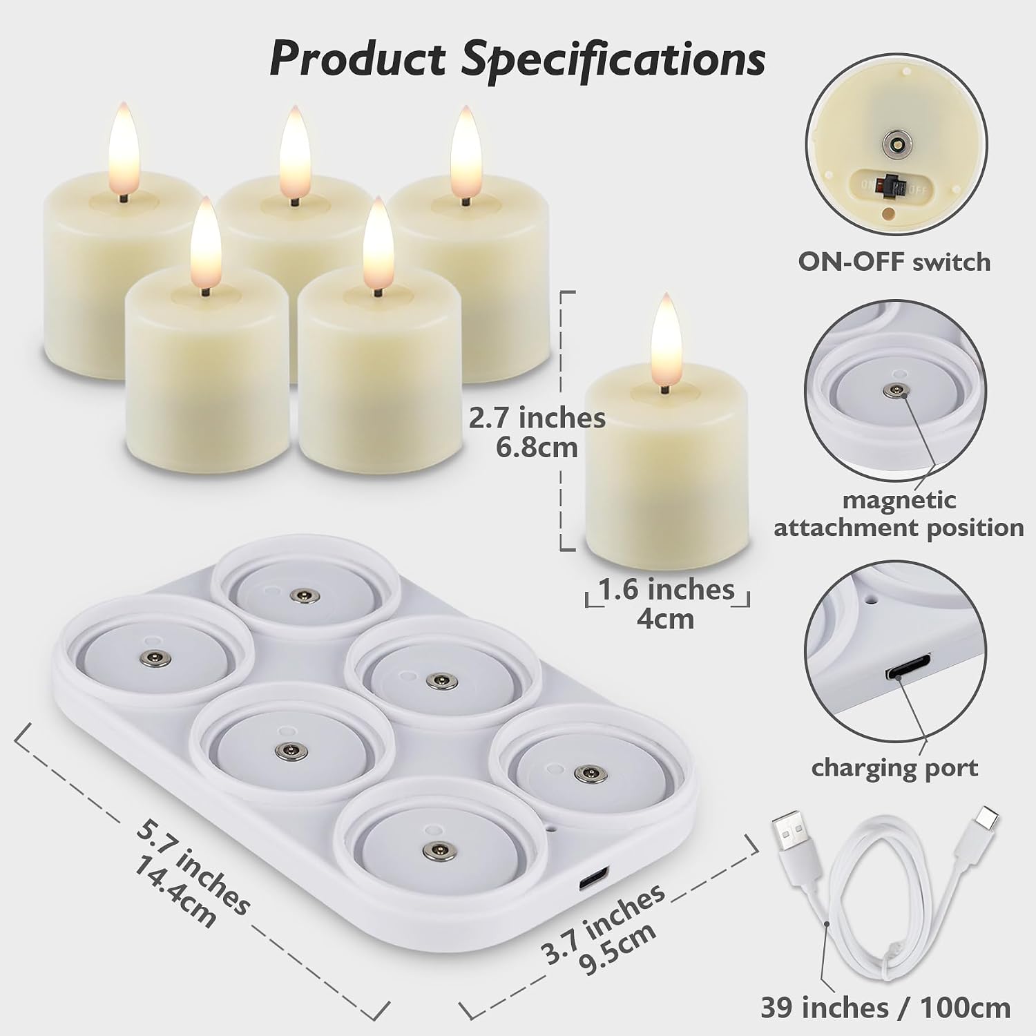 Rhytsing 6 Rechargeable Flameless Votive Candles with Timer for Home Decor, Led Faux Battery Operated Tealight Candles