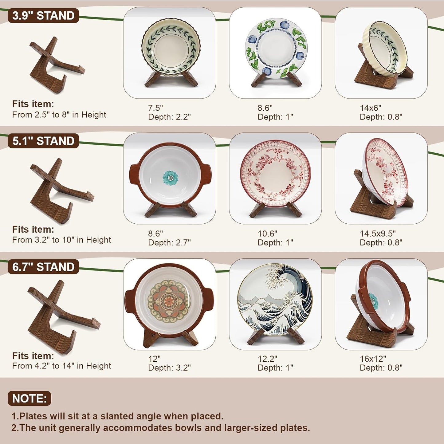 Wooden Plate Stand Deep / 6.7 Inch / 12 Inch