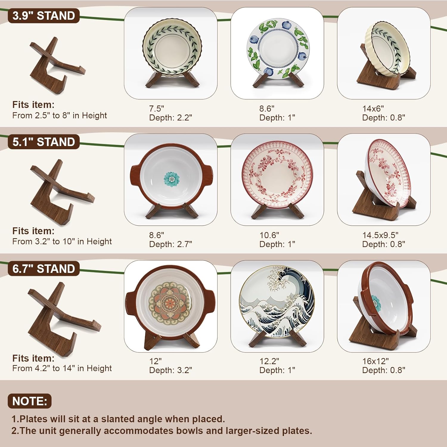 Wooden Plate Stand Deep / 6.7 Inch / 12 Inch