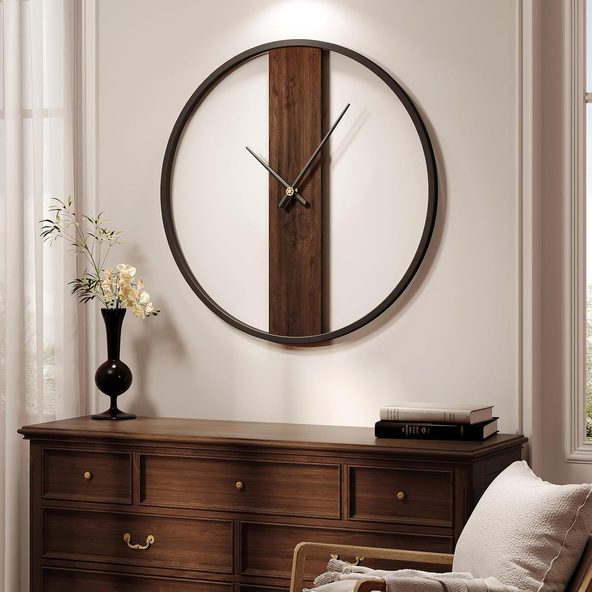 Cuspin 30 Inch Large Wall Clock Modern Rustic Walnut Dial Decorative Clock | Battery operated, Silent non ticking