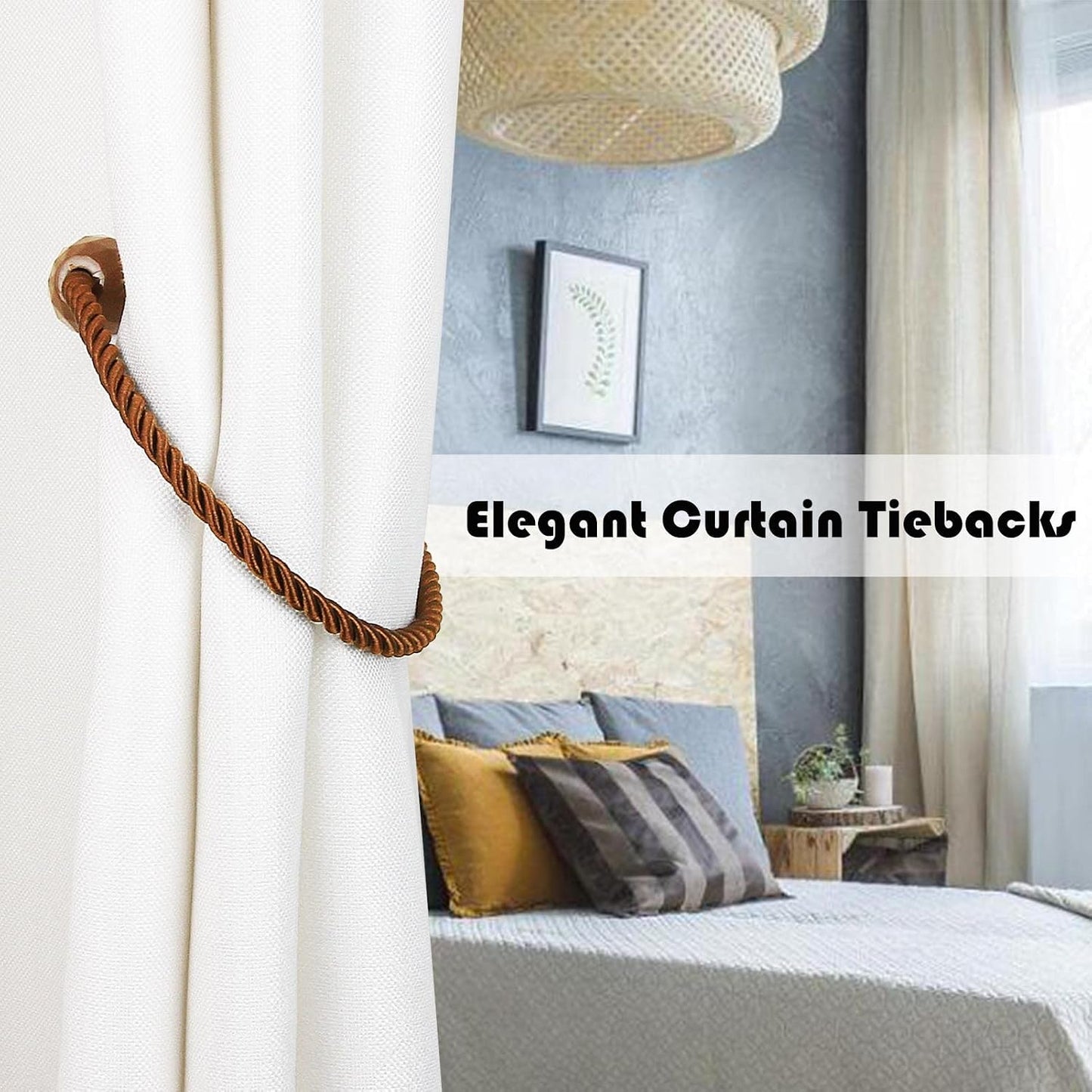 Strong Magnetic Curtain Tiebacks Coffee 6 Pack Decorative Tie Backs Outdoor Curtain Rope Tiebacks Elegant Curtain