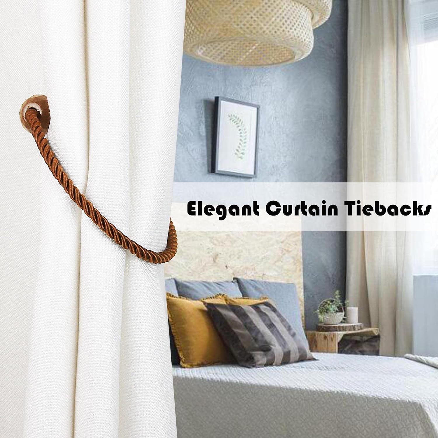 Strong Magnetic Curtain Tiebacks Coffee 6 Pack Decorative Tie Backs Outdoor Curtain Rope Tiebacks Elegant Curtain