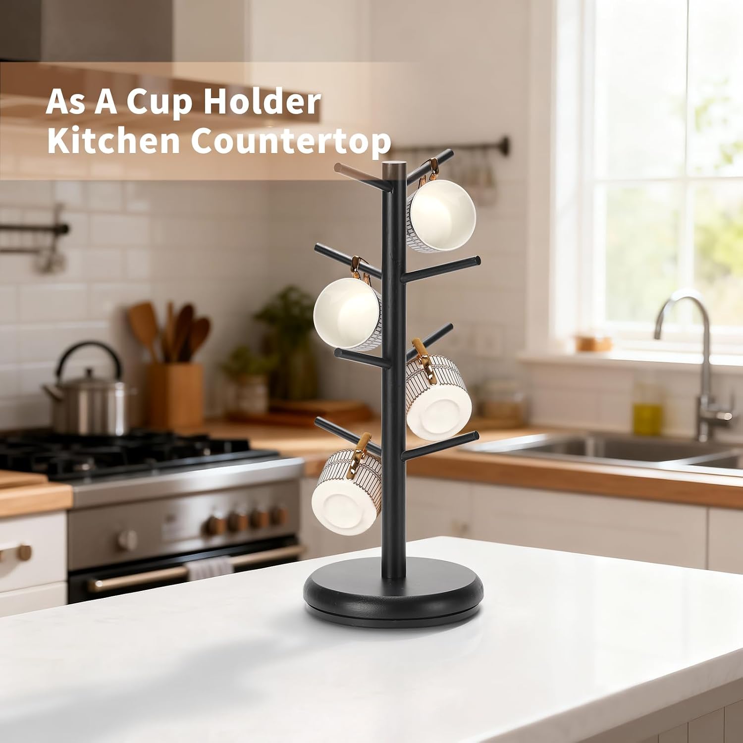 BAMBANG Mug Holder, 360° Rotating Mug Tree Holds 8 Coffee Cups, Space Saving Mug Rack with Stable Base for Kitchen