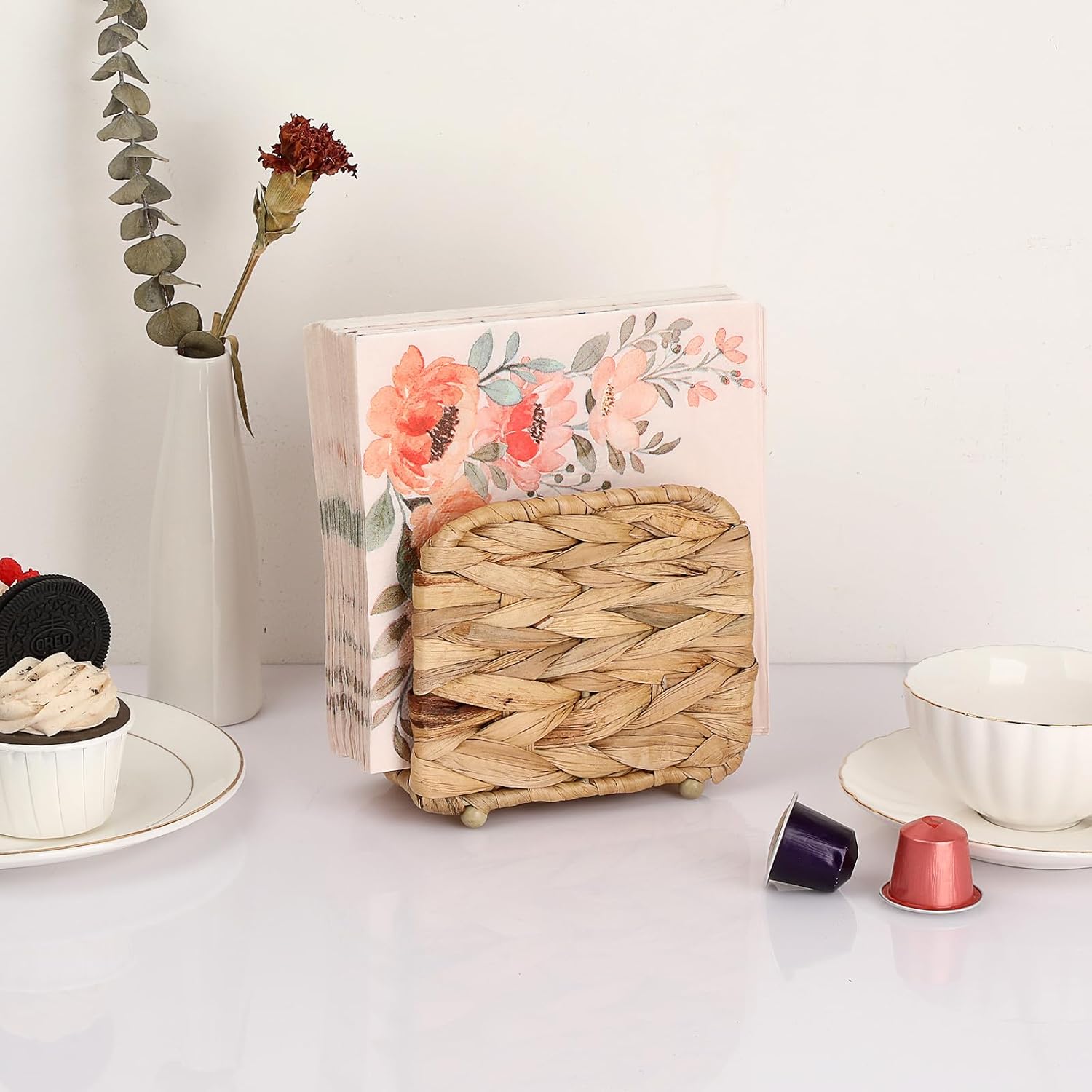 Water Hyacinth Napkin Holders Wicker Upright Freestanding Paper Napkins Holder