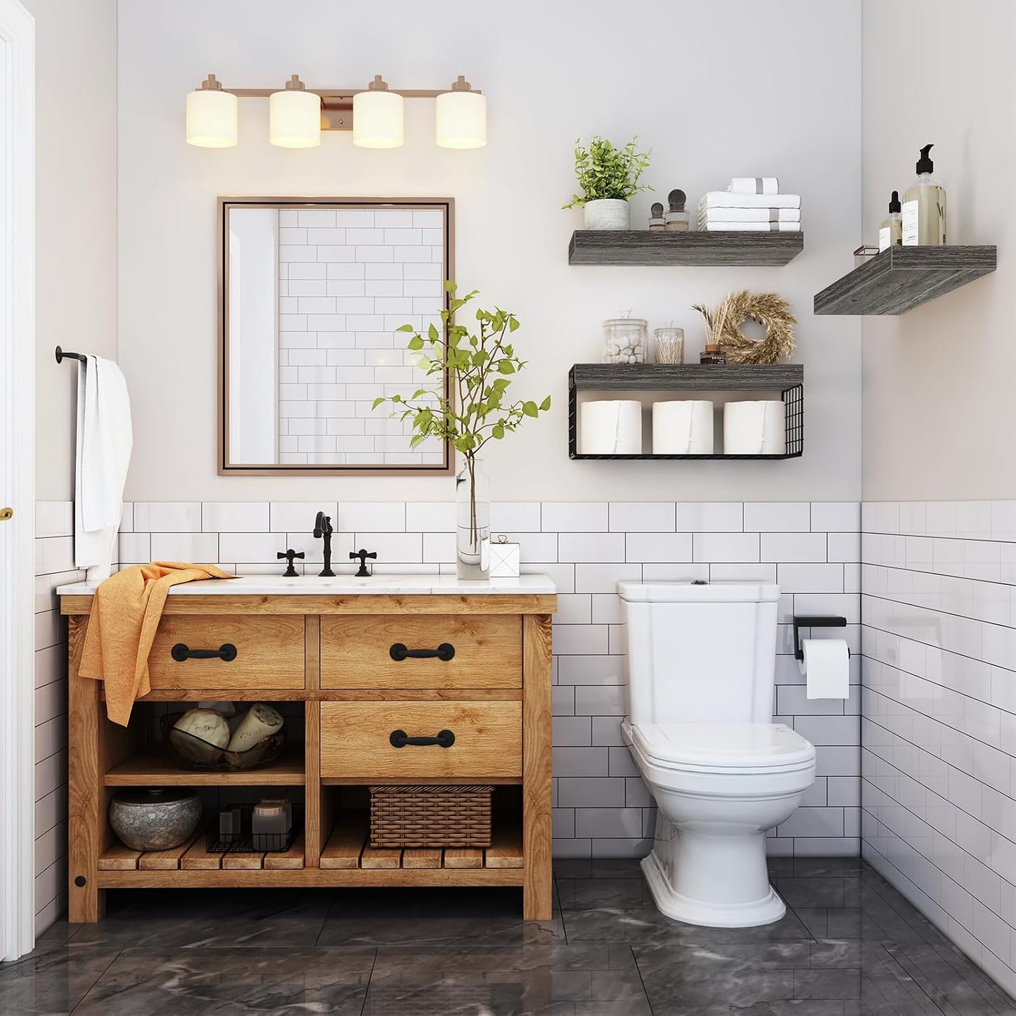 QEEIG Bathroom Shelves Over Toilet - Wall Mounted Floating Shelves Toilet Paper Storage Small Farmhouse Decor Shelf 16