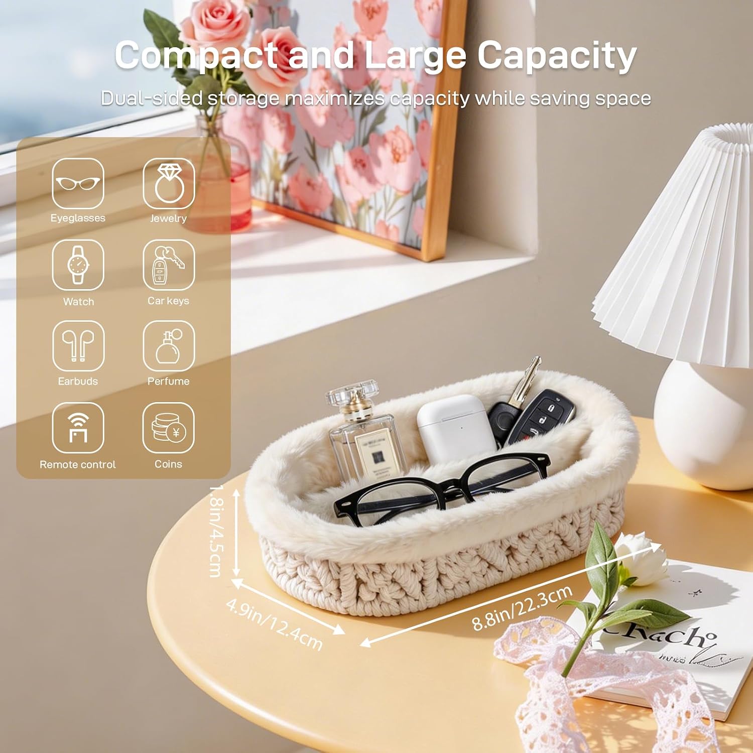 Glasses Holder / Eye-glasses Jewelry Tray for Nightstand Desk / Beige