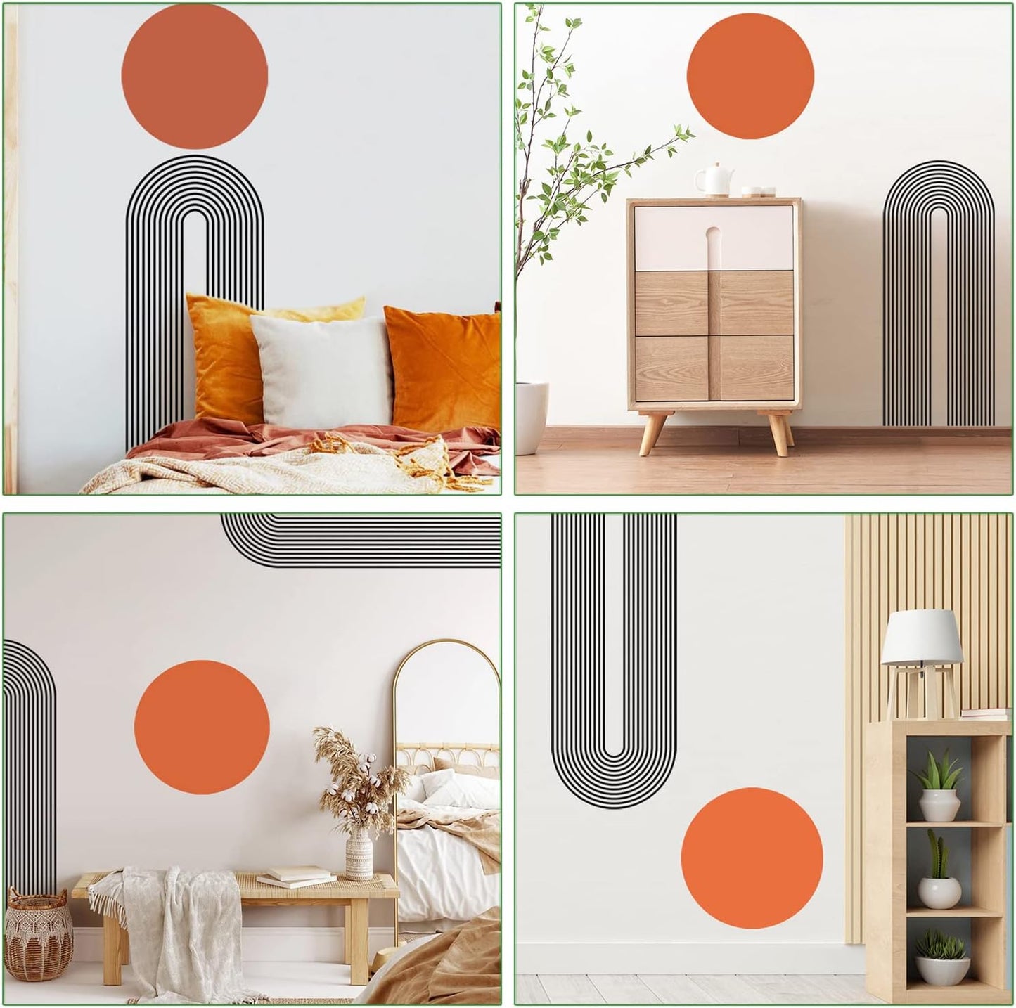 Removable Boho Simple Line Geometric Decoration Sticker Round Sun Wall Decal DIY Peel / F / Red