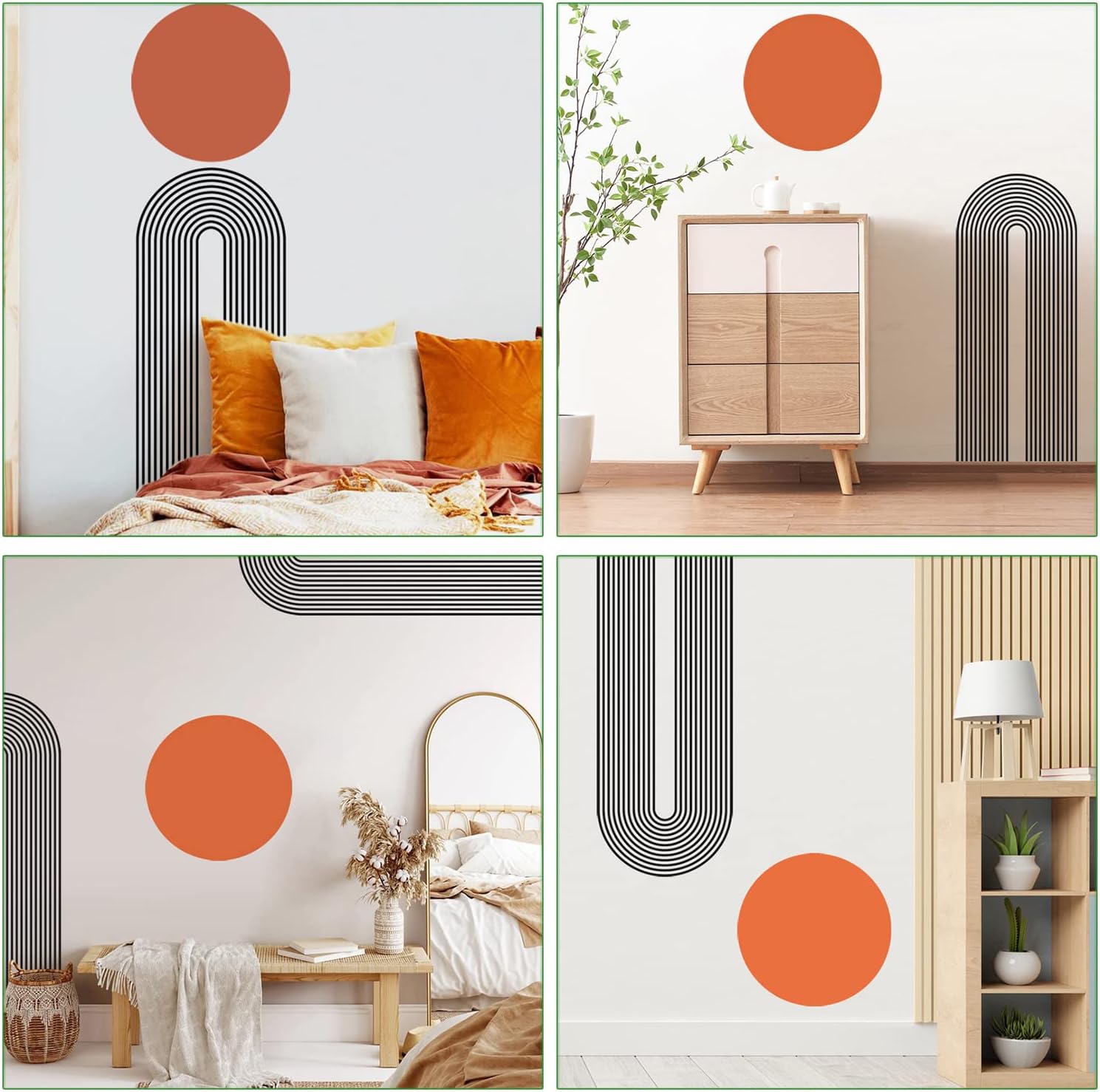 Removable Boho Simple Line Geometric Decoration Sticker Round Sun Wall Decal DIY Peel / F / Red