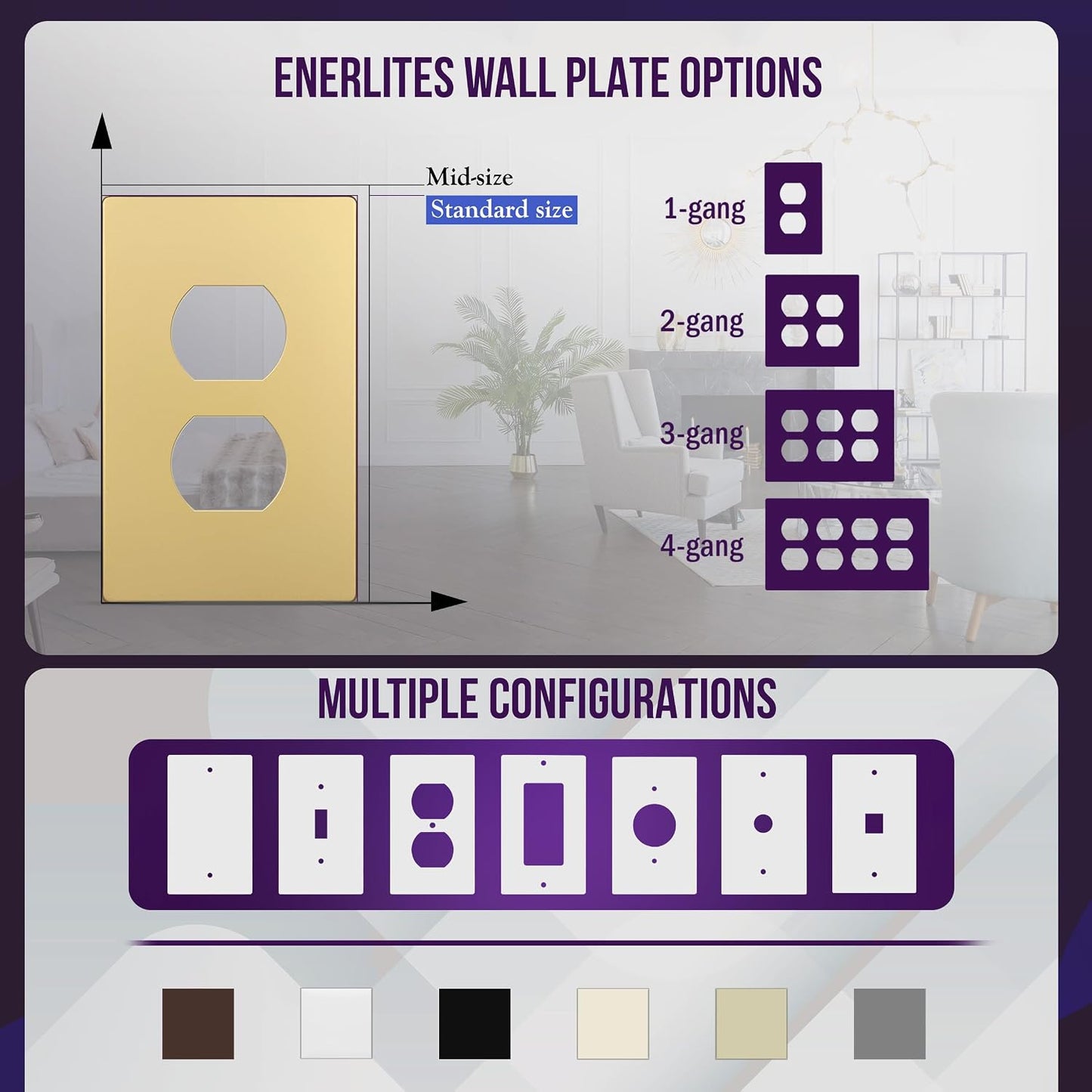 ENERLITES 5 Pack Screwless Duplex Outlet Covers Wall Plate, 1-Gang, Gold | Child safety, Elite series, modern finish