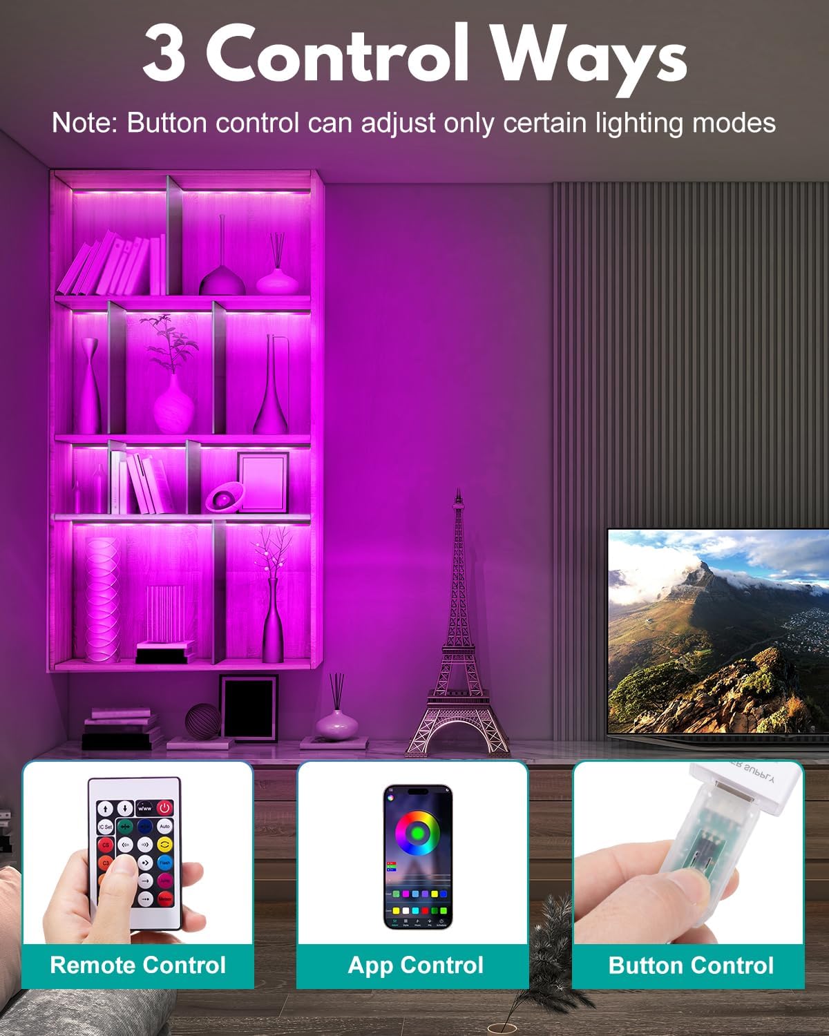 JUSJUBR RGB Shelf Lights, 4 PCS 12 Inch LED Light Bars for Night Ambient Lighting, Multiple Colors and Lighting Modes
