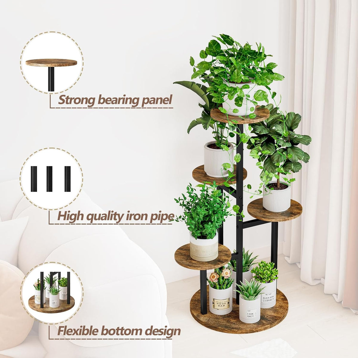 INGIORDAR 5 Tier Plant Stand Indoor Corner Tiered Holder Shelf Display Rack | Multiple Plants with MDF Top Board Metal