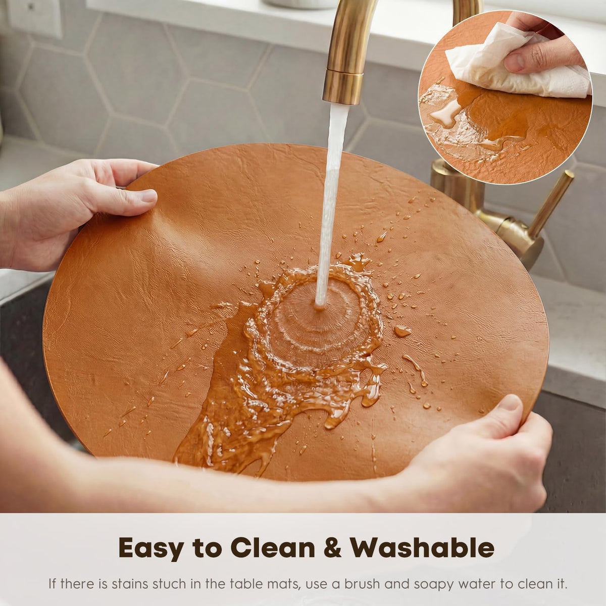 Artoid Mode Rust Faux Leather Placemats Set of 6, 15 Inch Waterproof Wipeable Heat Resistant Vinyl Place Mats