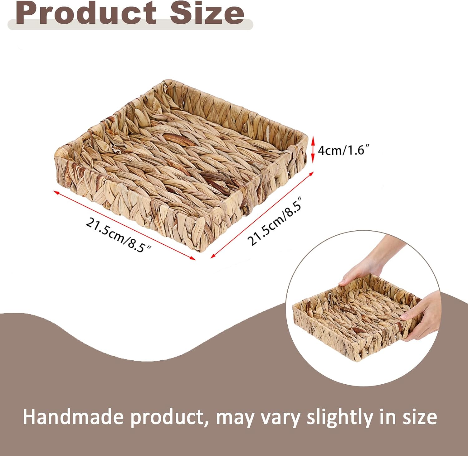 Natural Water Hyacinth Tray Handwoven Wicker Basket Tray / Natural Color / 2 x 8.7 x 8.7