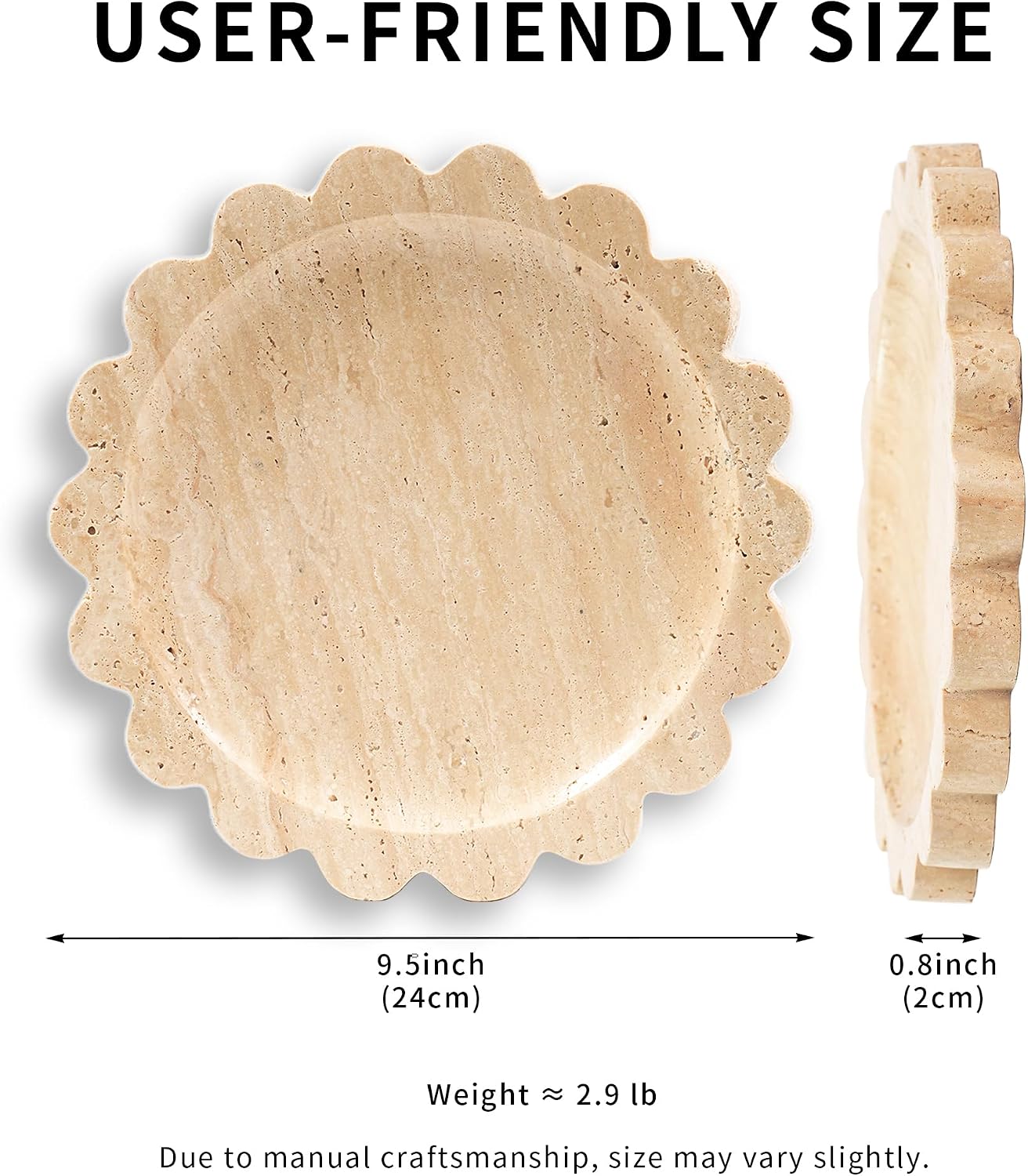 Travertine Scalloped Marble Tray / Flower-travertine / 9.9 Inch