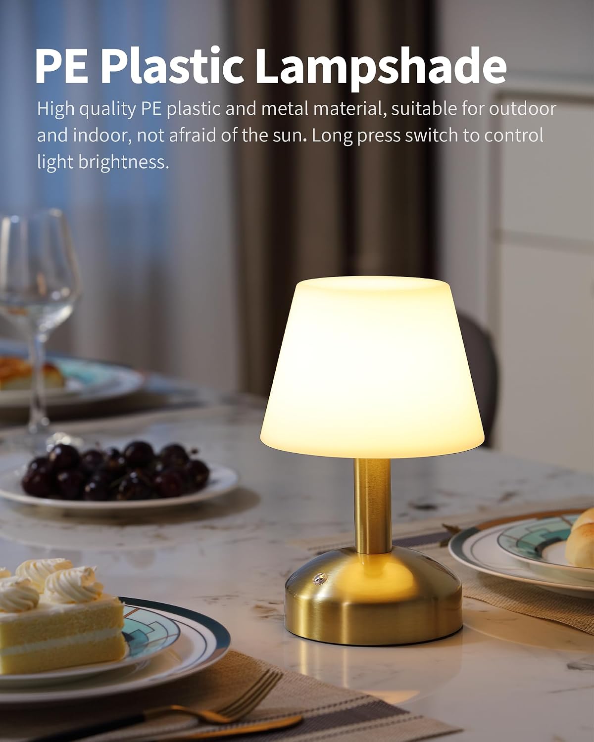 KDG Gold Cordless Small Table Lamp, Portable LED Dimmable Desk Lamp | Modern 4000mAh Rechargeable Battery Operated