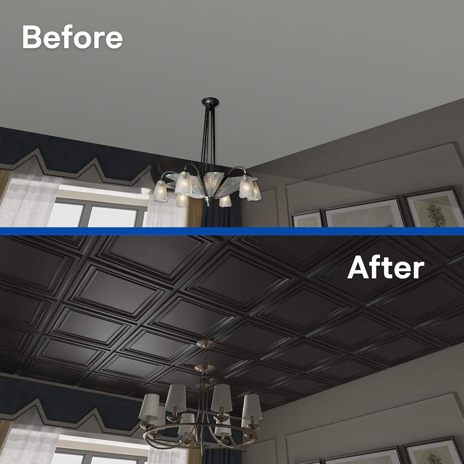 Decorative Panels / PVC Drop Ceiling Tiles / Matte Black / 24 x 24 / Set of 12