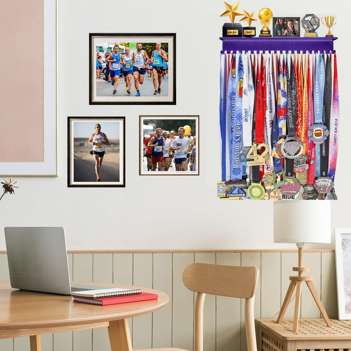 Non-Slip Trophy Shelf,Trophy and Medal Display Shelf, Medal Hanger Display For Wall with 16inchL,Shelves For Trophies