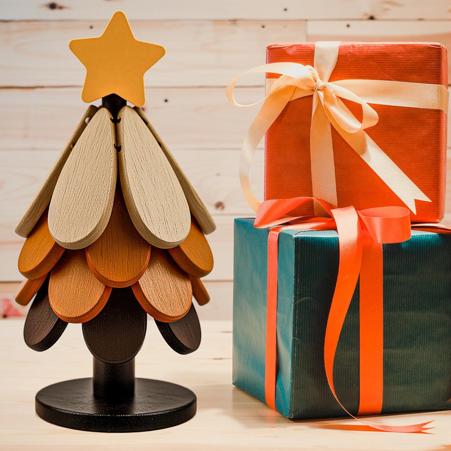 Wooden Trivet Tree Set / Star / Natural