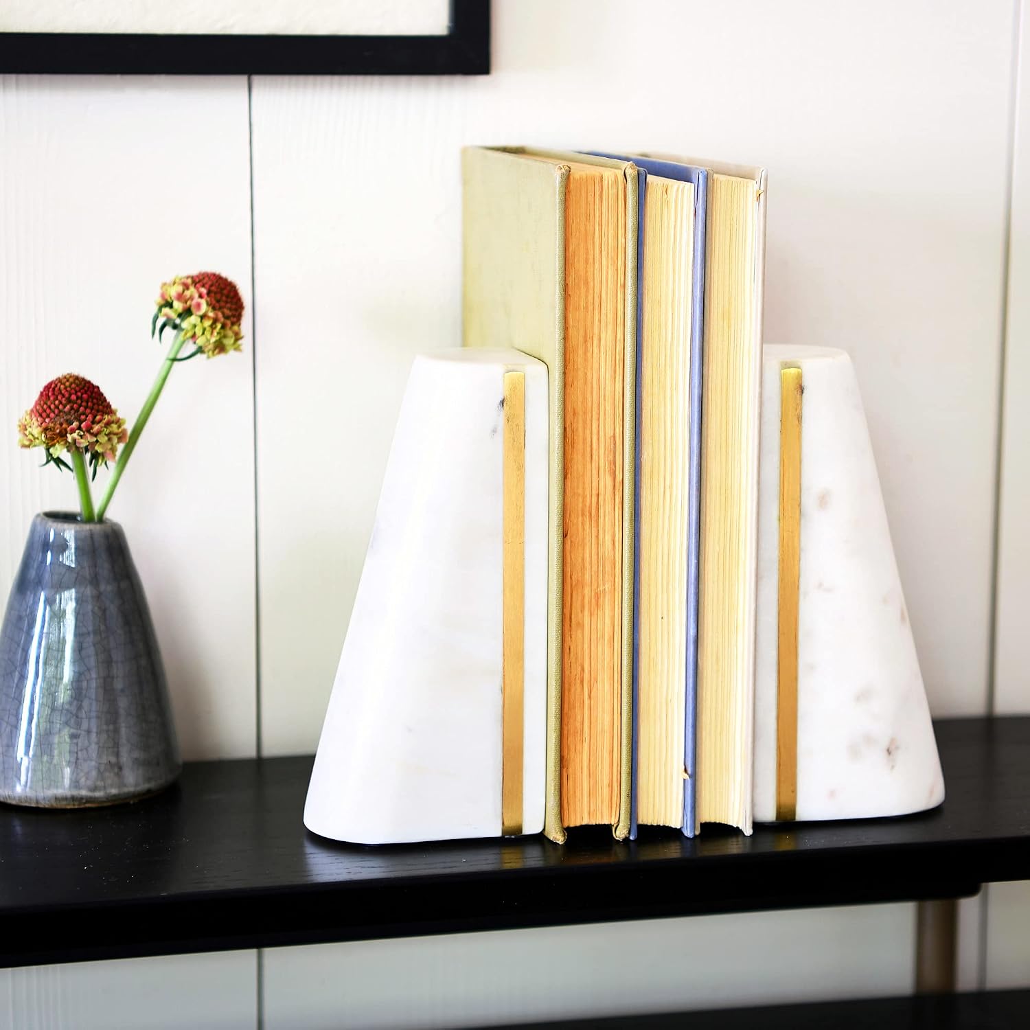 Geometric Marble Bookends / White