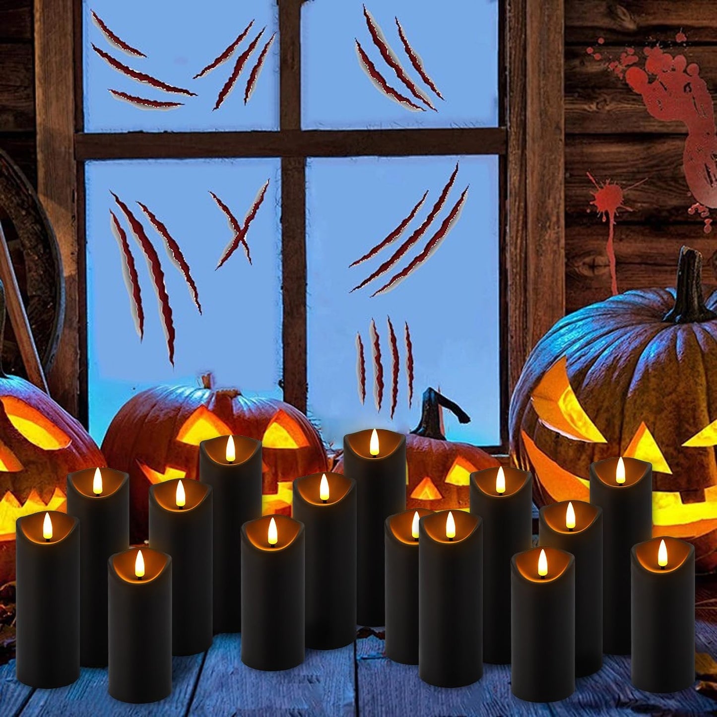YOROXRG 12 Pack Halloween Decoration Flickering Flameless Candles, Battery Operated LED Pillar Candles with Remote