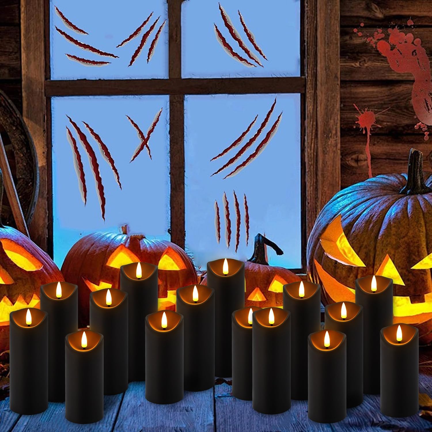 YOROXRG 12 Pack Halloween Decoration Flickering Flameless Candles, Battery Operated LED Pillar Candles with Remote